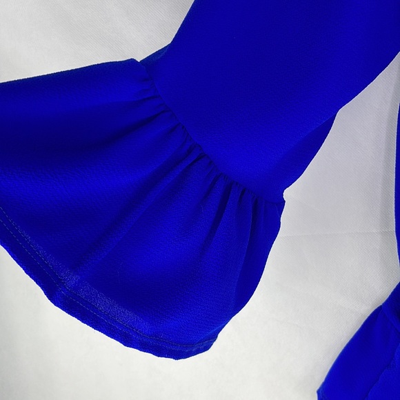 Royal Blue Off the Shoulder Top Flounce Cuff & Hem - Picture 3 of 6